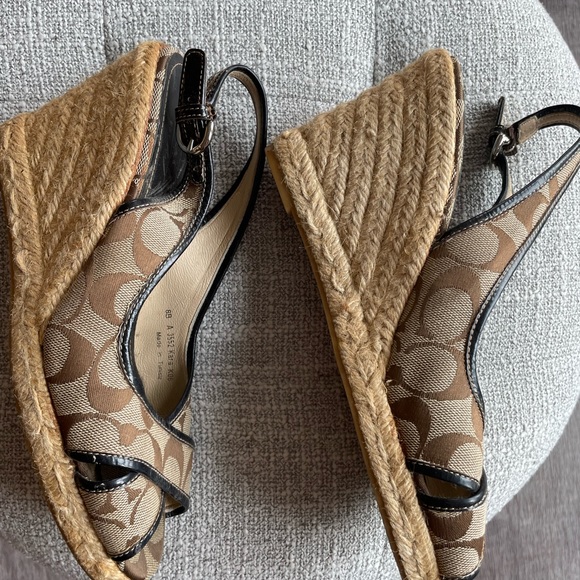 Coach Kara Brown Logo Espadrilles Wedge Sandals A3552 Size 8B Classic Versatile - Picture 3 of 6